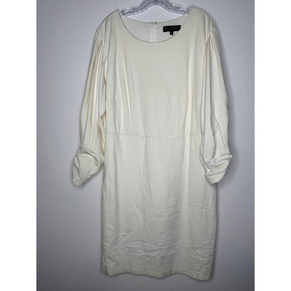NWT Eloquii Cream Ruched Split Sleeve Sheath Dress Women's Sz 18 Off White FLAWS